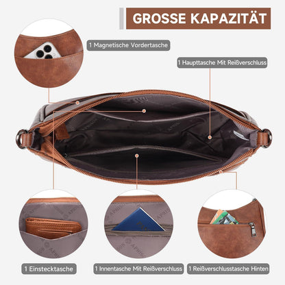 Kleine Damen Crossbody Bag mit breitem Schultergurt veganem Leder braun