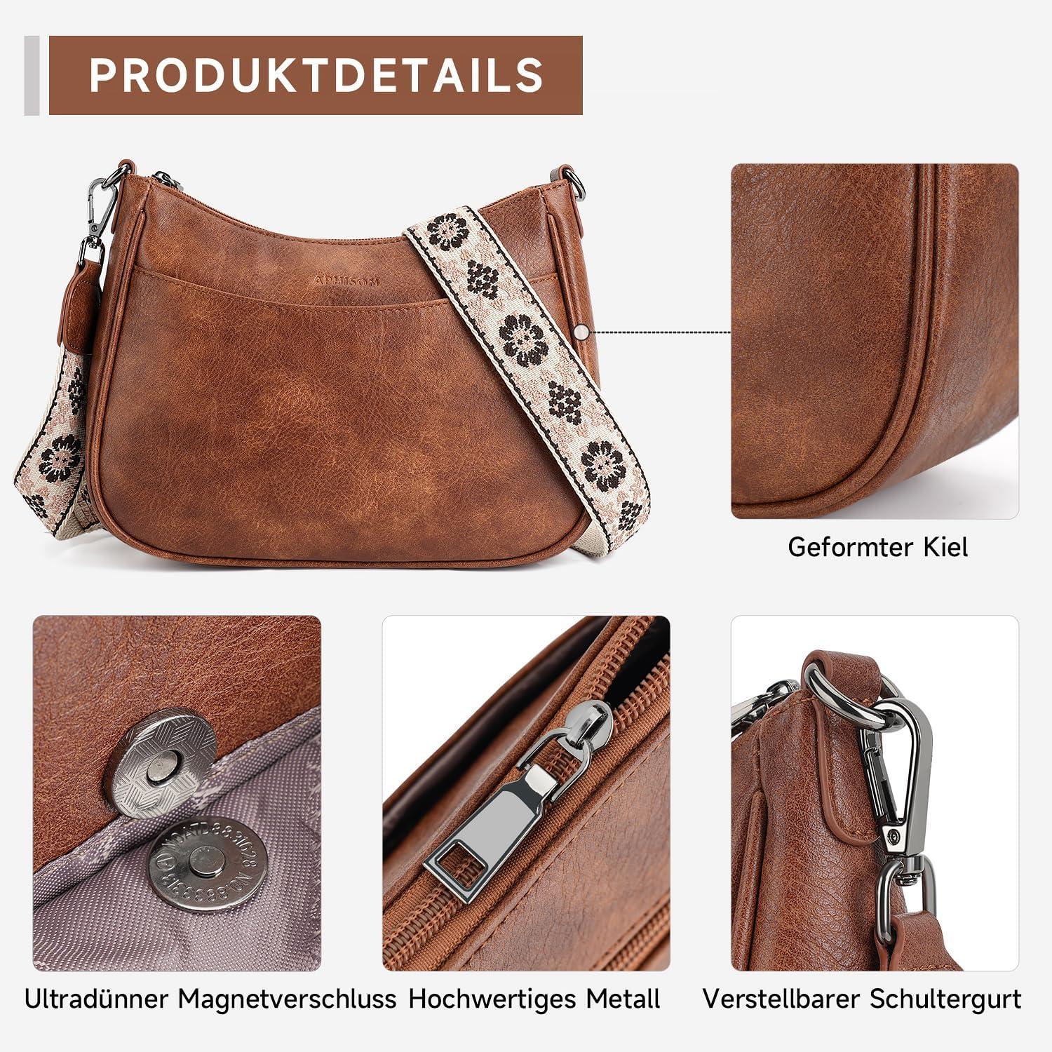 APHISON Damen Klein Crossbody Bag Schultertasche Umhängetasche vegan Leder braun