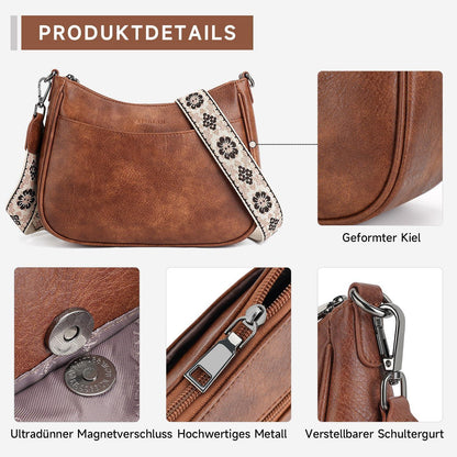 APHISON Damen Klein Crossbody Bag Schultertasche Umhängetasche vegan Leder braun