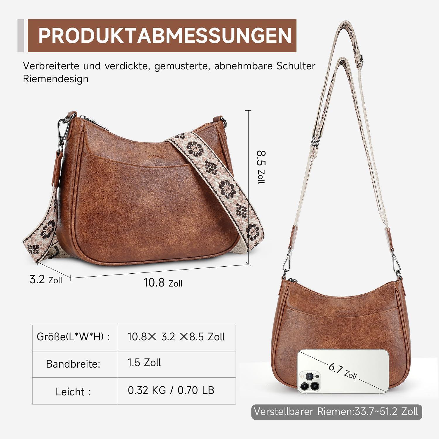 Kleine Crossbody Schultertasche aus veganem Leder mit breitem Gurt in