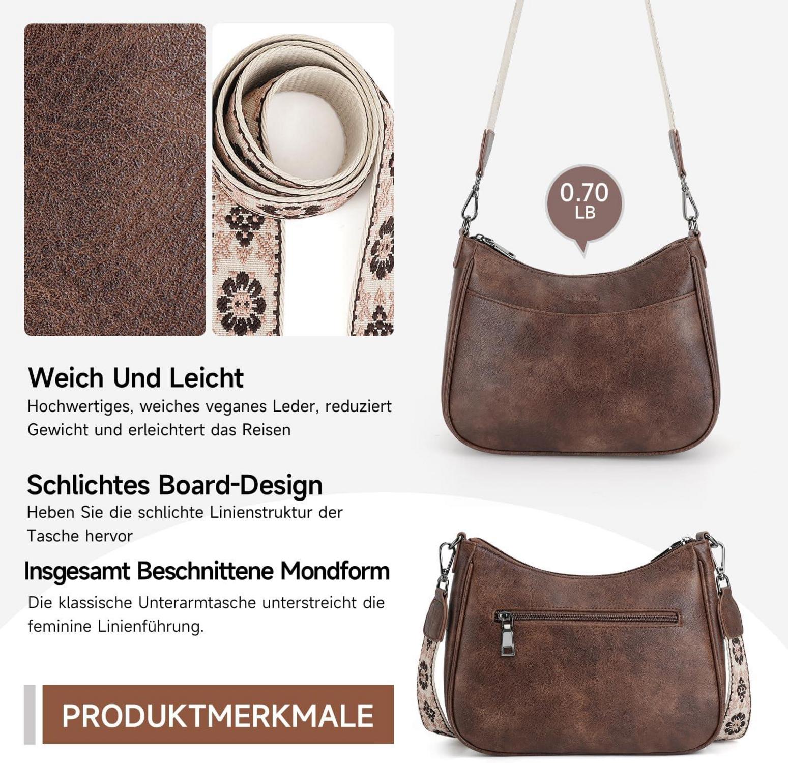 Kleine Damen Crossbody Umhängetasche veganem Leder mit Breitem Gurt