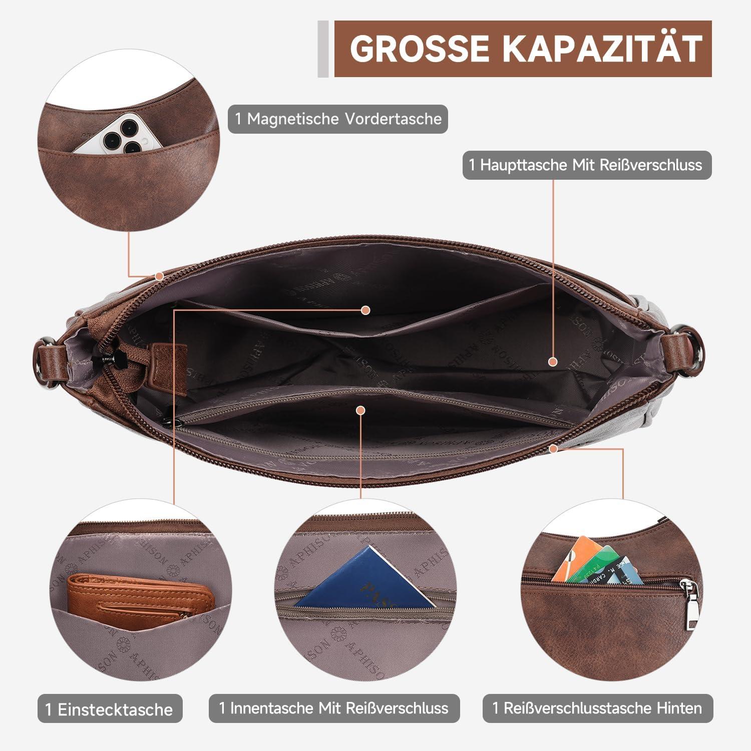 APHISON Klein Crossbody Bag veganem Leder Damen Umhängetasche kaffee