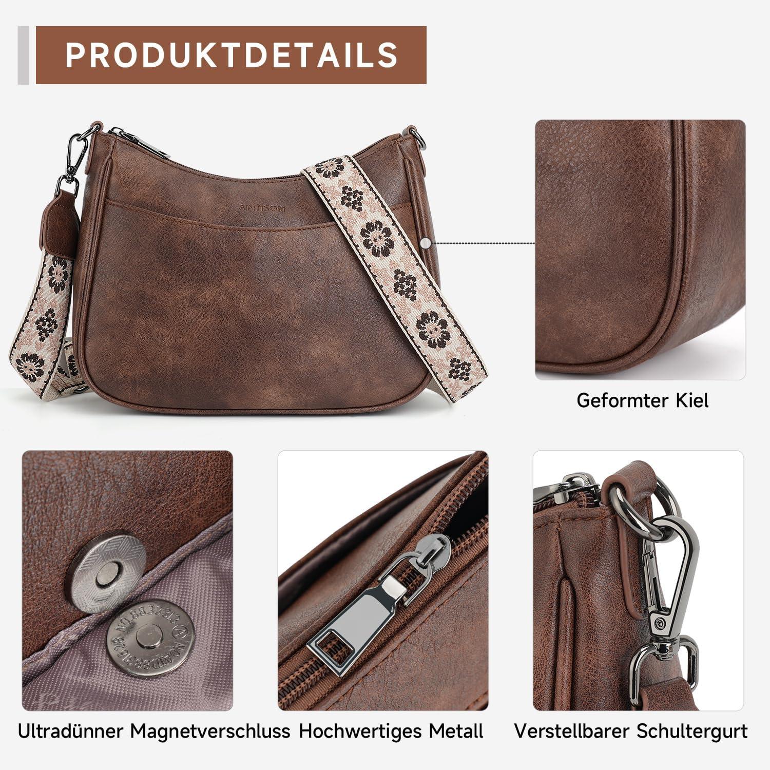 Moderne APHISON Crossbody Bag Schultertasche Damen vegan Leder Kaffee