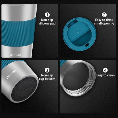 Aolieh Thermobecher aus Edelstahl 380ml Silber Blau - Auslaufsicherer Kaffeebecher