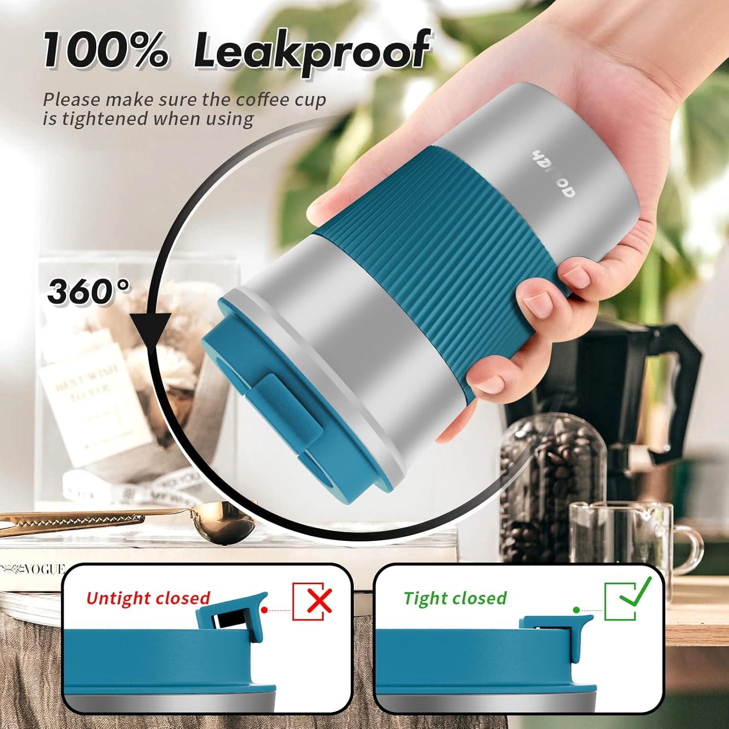 Aolieh Thermobecher Edelstahl 380ML Isolierbecher Kaffeebecher to go Silber Blau