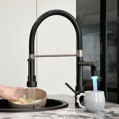 LED Schwarz Wasserhahn Küche mit Schloss Brause Ausziehbar