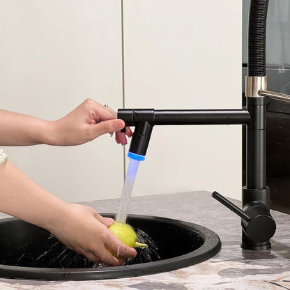 LED Schwarz Wasserhahn Küche mit Schloss Brause Ausziehbar