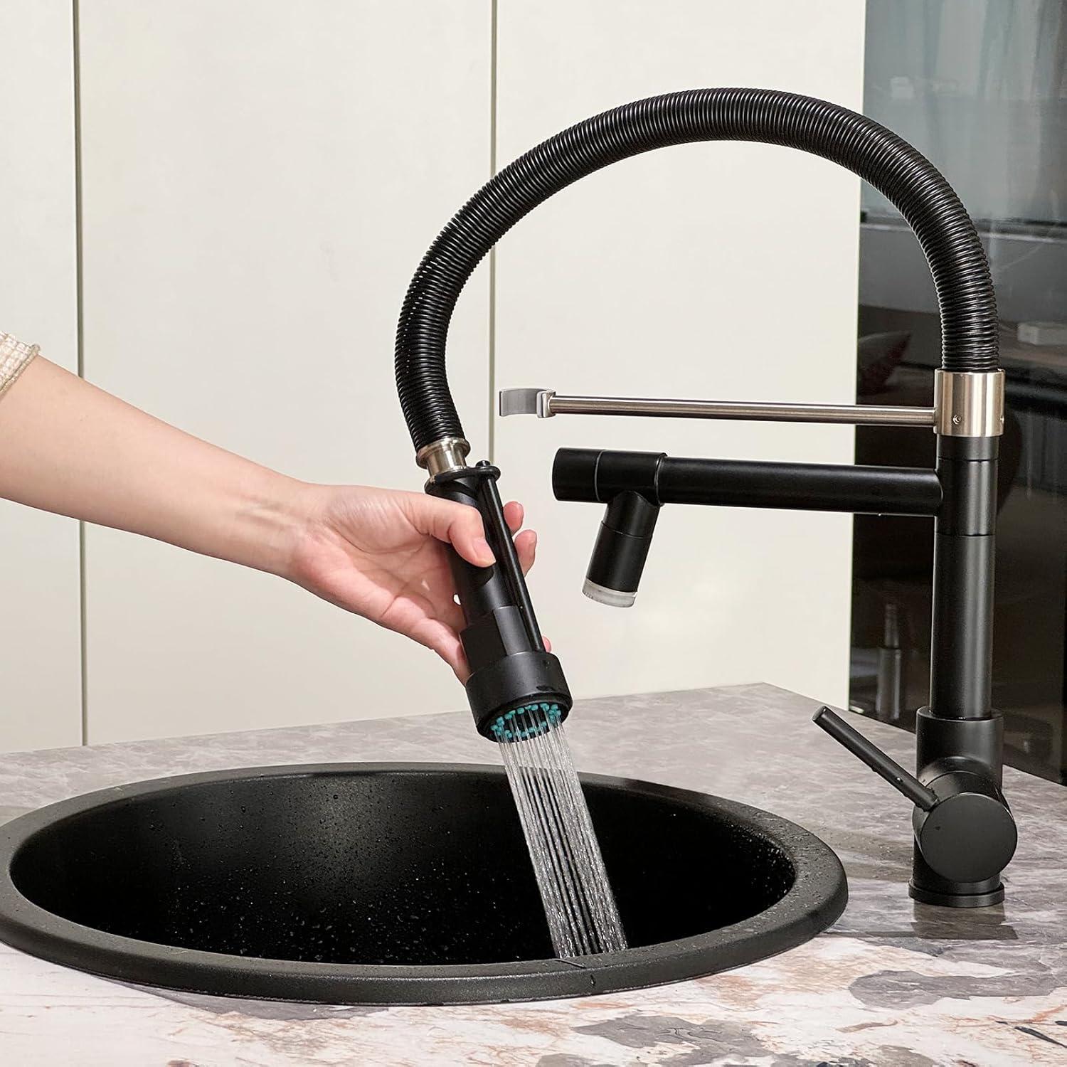 TIMACO LED Schwarz Wasserhahn mit Schloss 360° Schwenkbar - Ausziehbar Brause