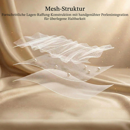 Netzhandschuhe Damen Fingerlos mit Perlen, Ellenbogenlänge, Weiß