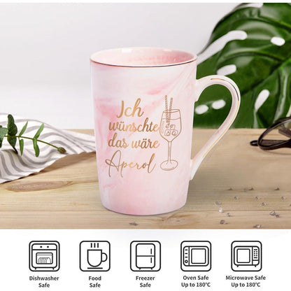 Marmor Kaffeetasse Spruch 400ml Geschenkbox Rosa Aperol