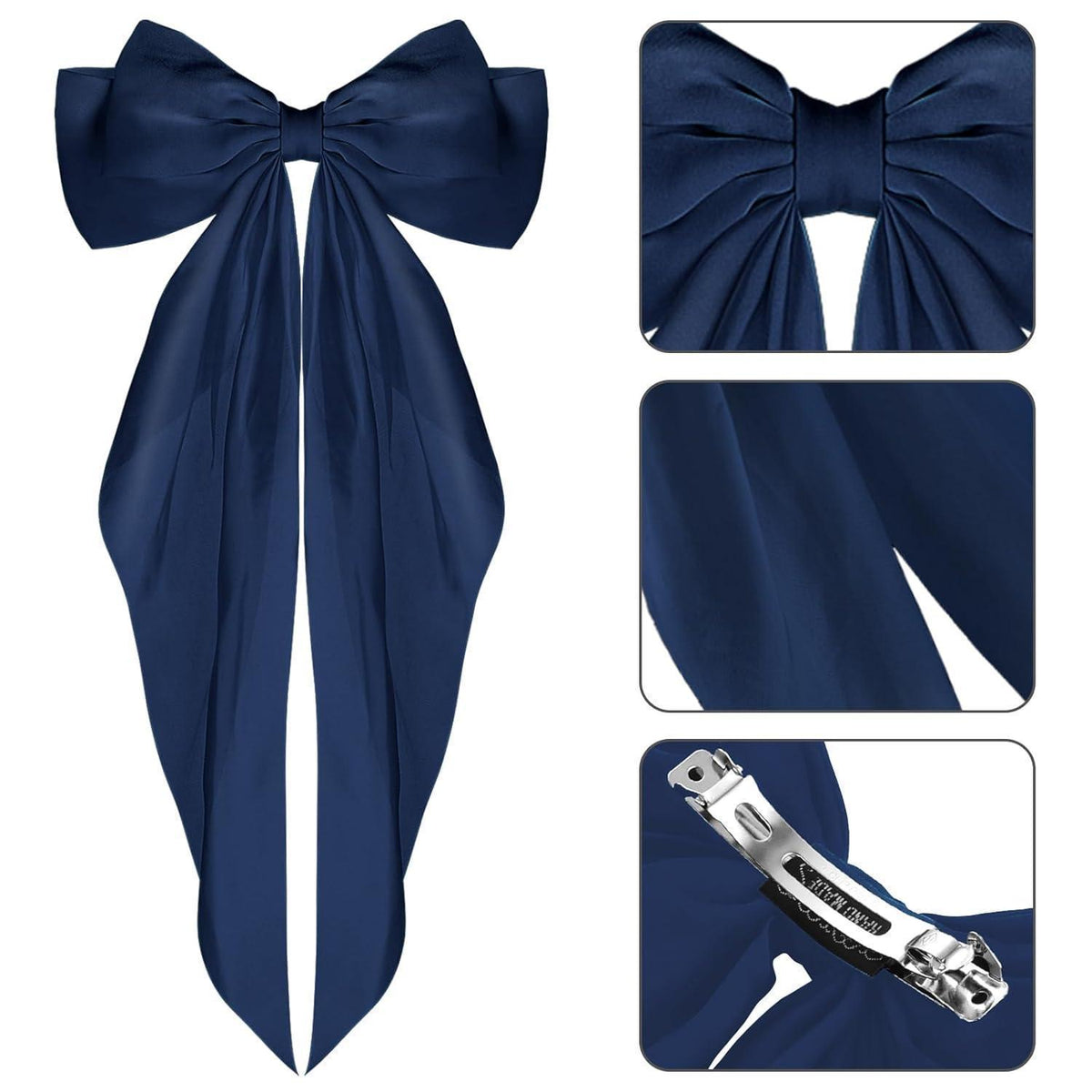 Haarspange mit großer Schleife und langem Band, Navy Blau
