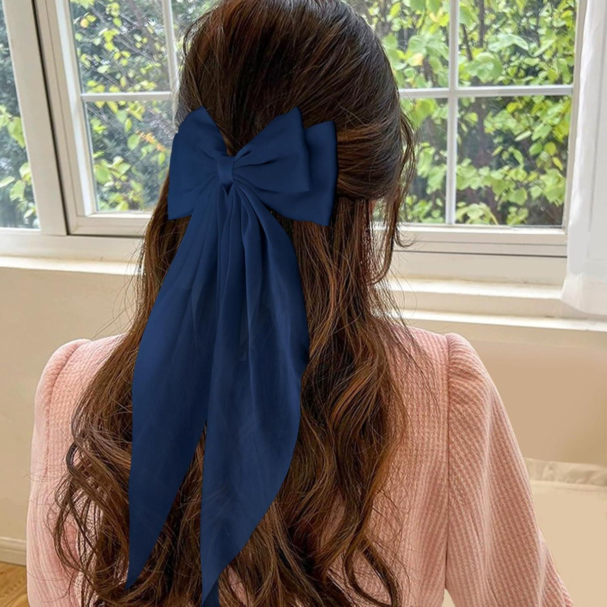 Haarspange mit großer Schleife und langem Band, Navy Blau