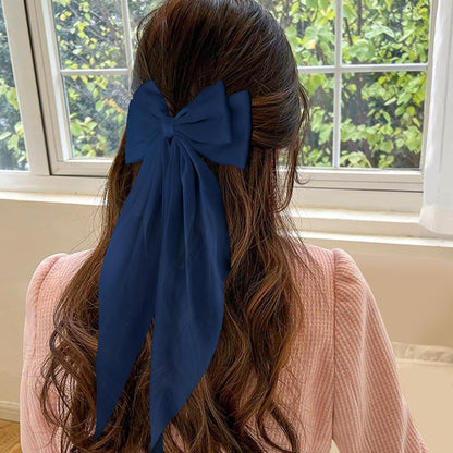 Haarspange mit großer Schleife und langem Band, Navy Blau