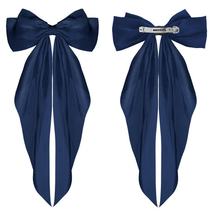 Haarspange mit großer Schleife und langem Band, Navy Blau