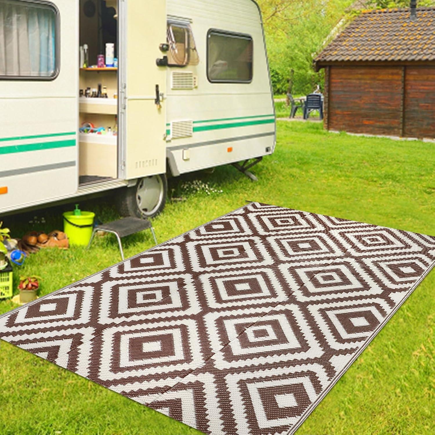 Famibay Outdoor Teppich 150x245 cm Wetterfest Kunststoff Beige