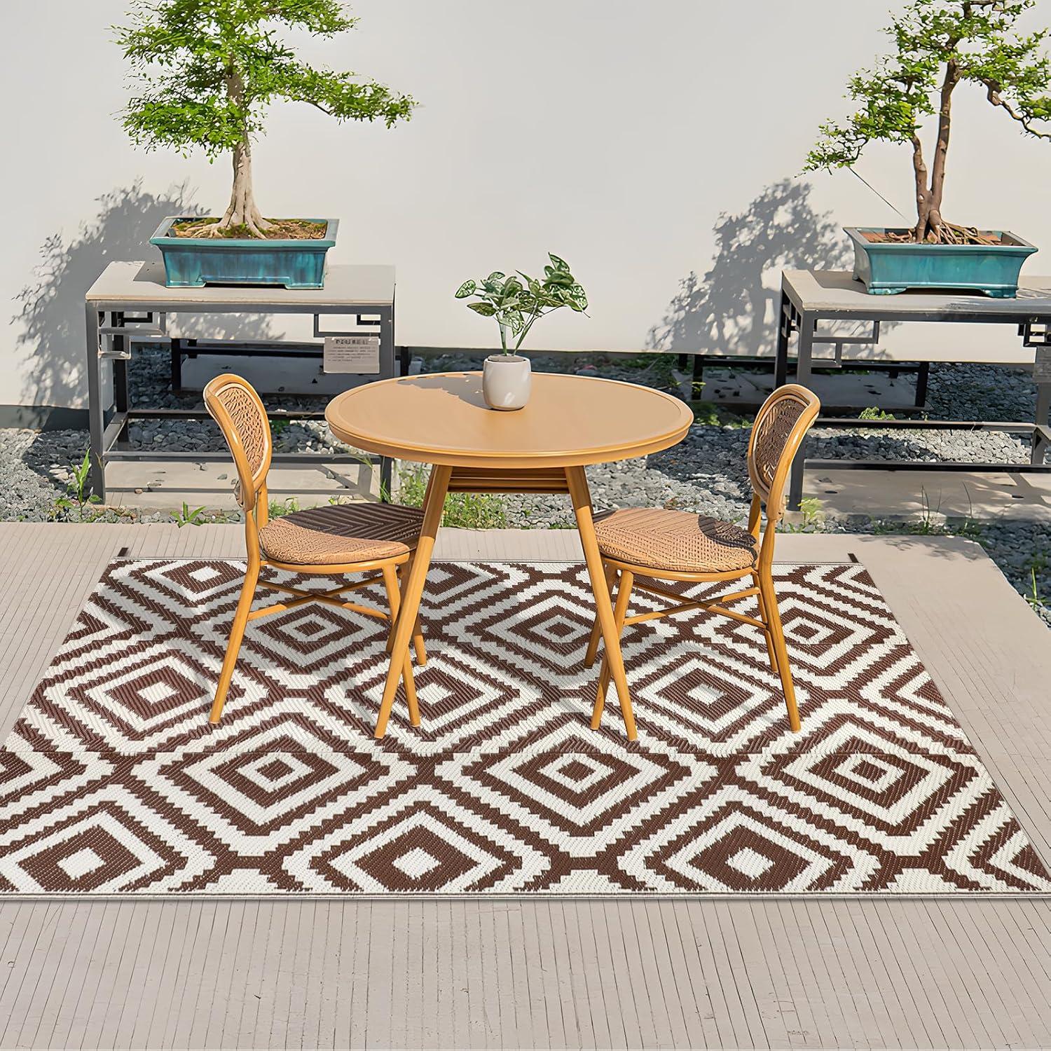 Outdoor Teppich Balkon Garten Camping 150 x 245 cm Kaffee Beige
