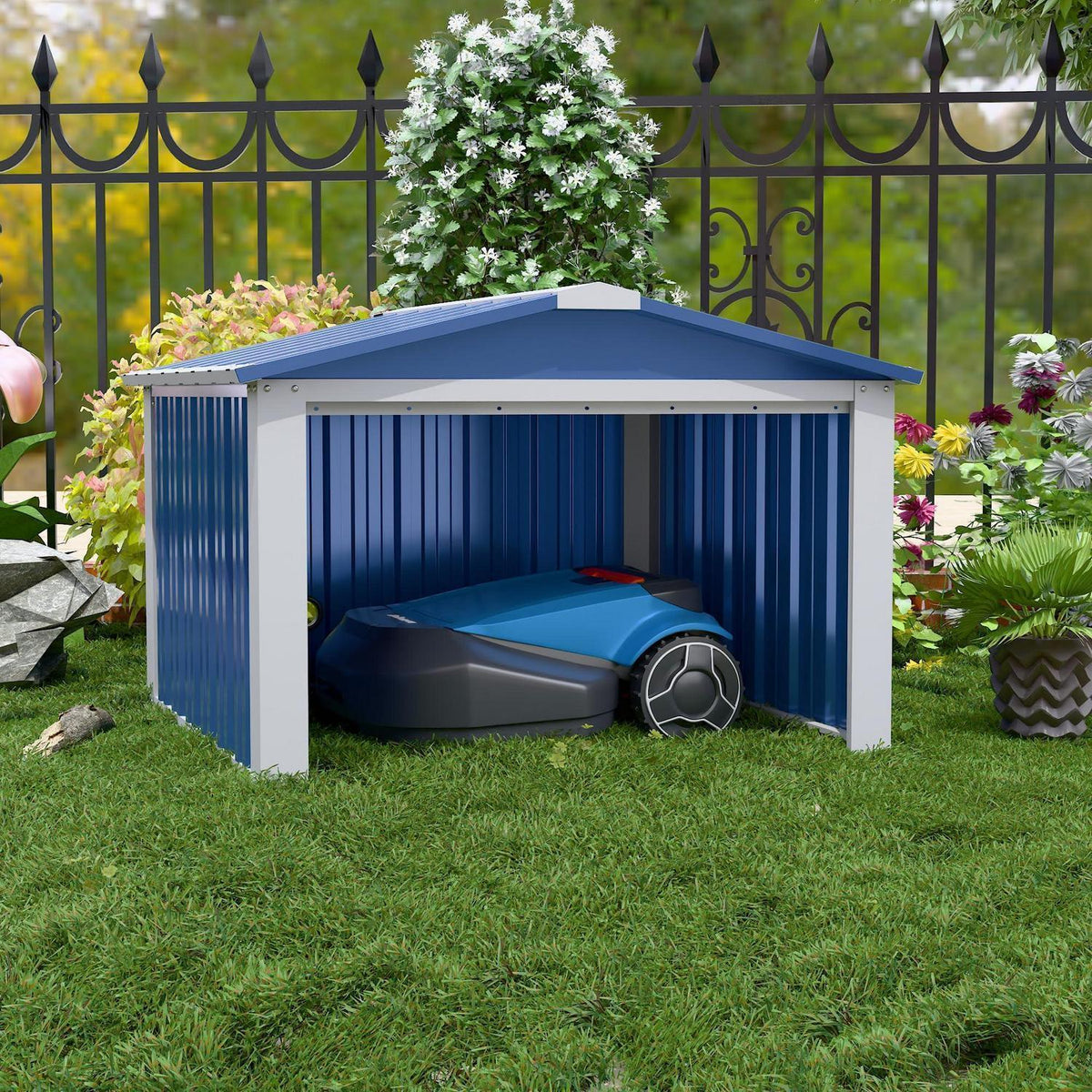 Metall Mähroboter Garage mit Satteldach – Schutz & Stauraum