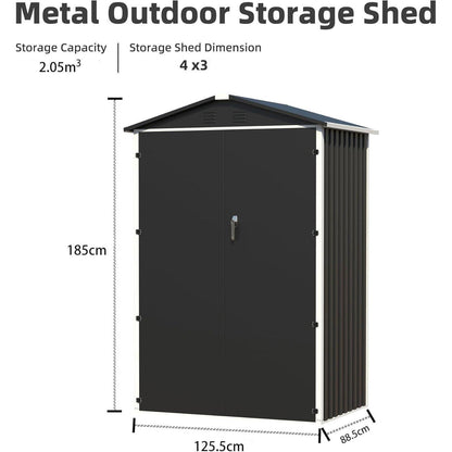Metall Gerätehaus 2m² mit Satteldach – Garten Schuppen Schwarz