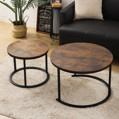 Runder Couchtisch 2er Set Holz Metallgestell Braun