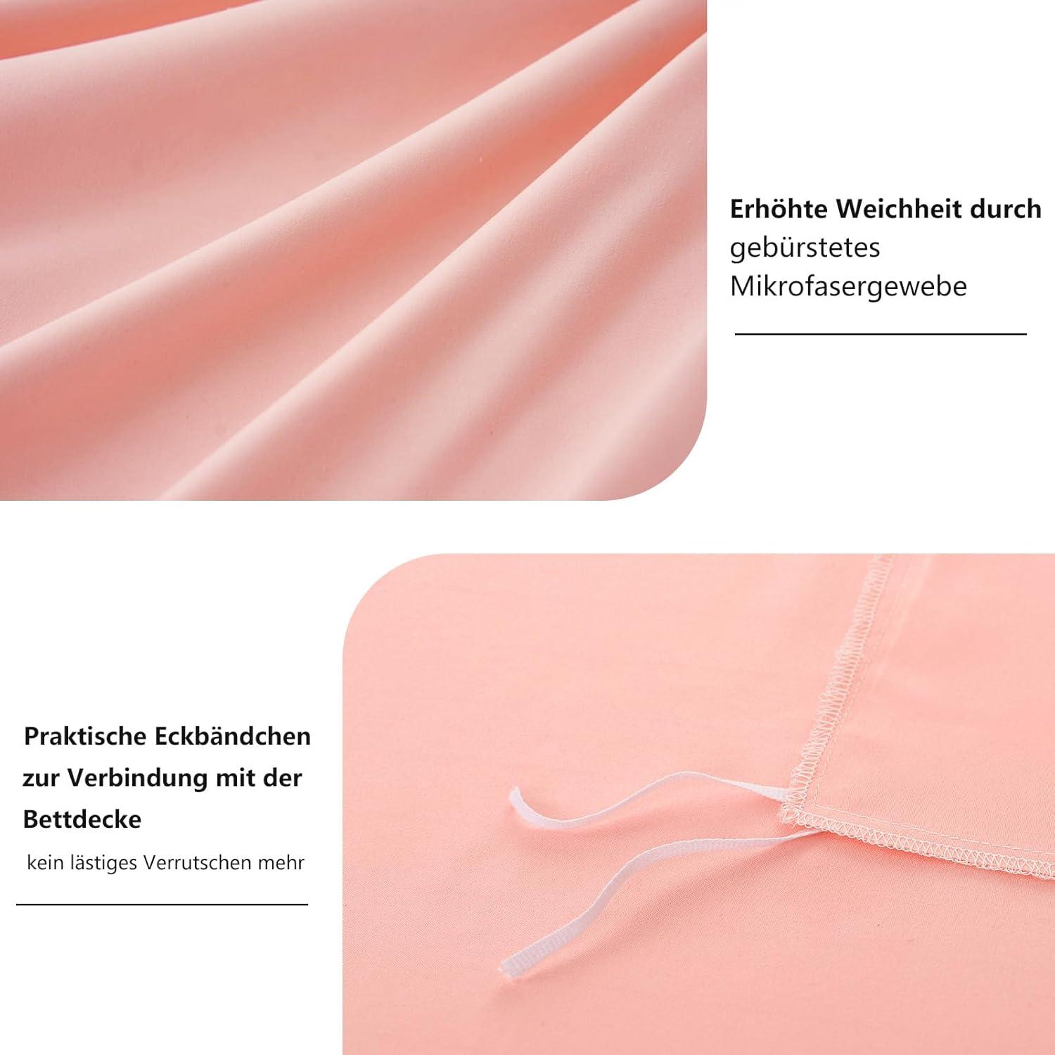 Bettwäsche 220x240 Pfirsch Rosa Set 3teilig Mikrofaser Reißverschluss