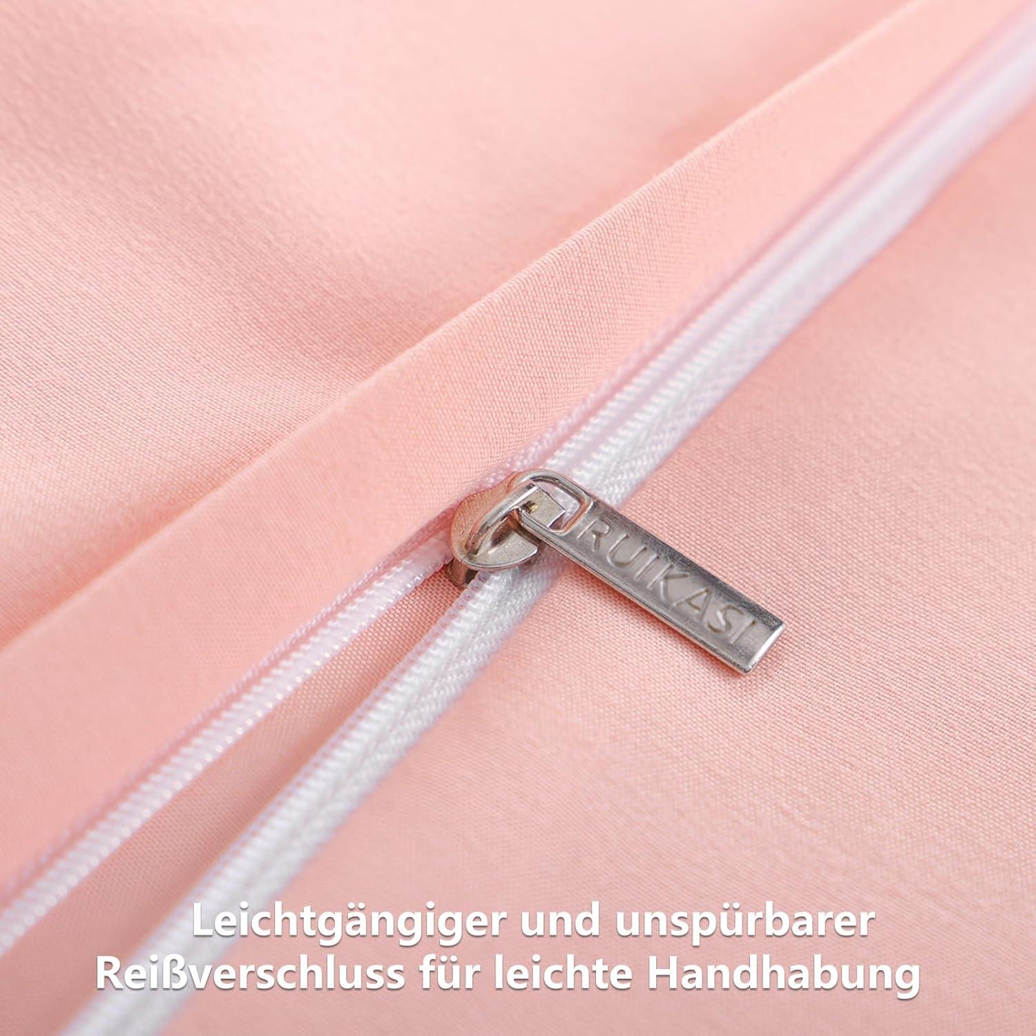 Bettwäsche 220x240 3tlg. Set Pfirsch Rosa Mikrofaser Reißverschluss