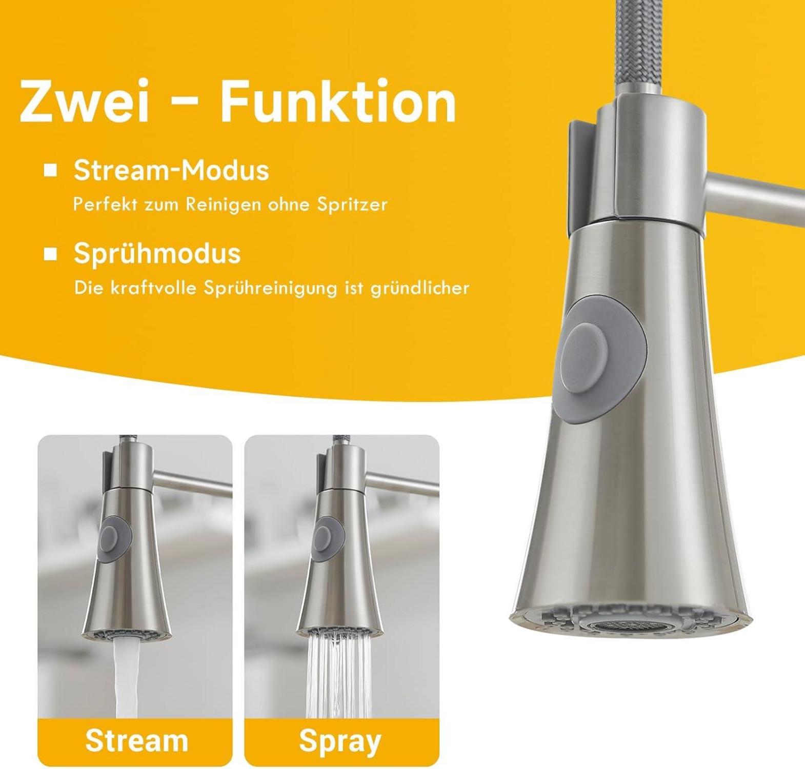 Küchenarmatur mit herausziehbarer Brause, Gebürstetes Nickel