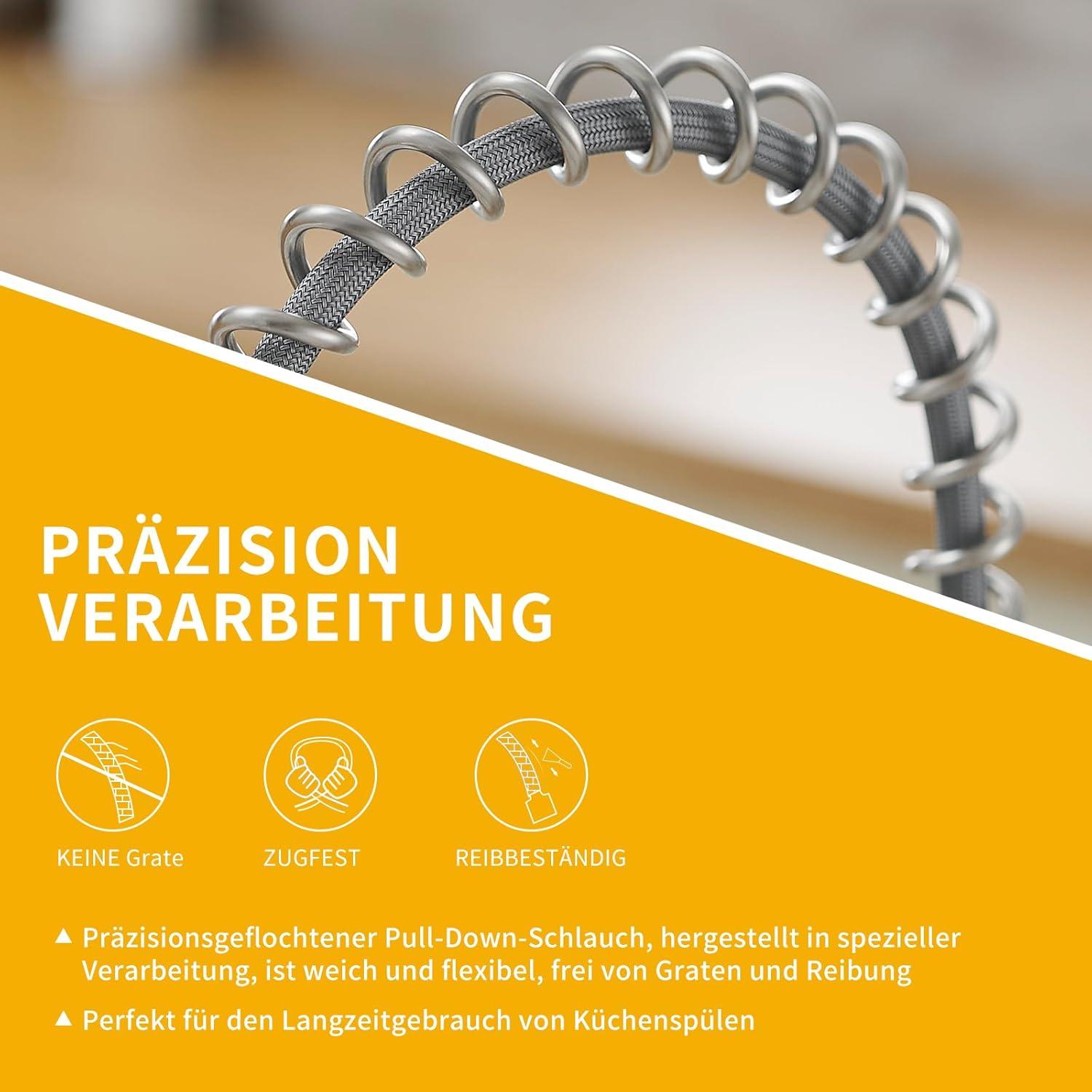 Wasserhahn Küche mit herausziehbarer Brause Gebürstetes Nickel