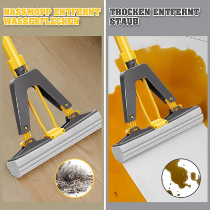 Bodenwischer mit Auswringfunktion Schwamm Mopp 3 PVA Schwammköpfe 128cm