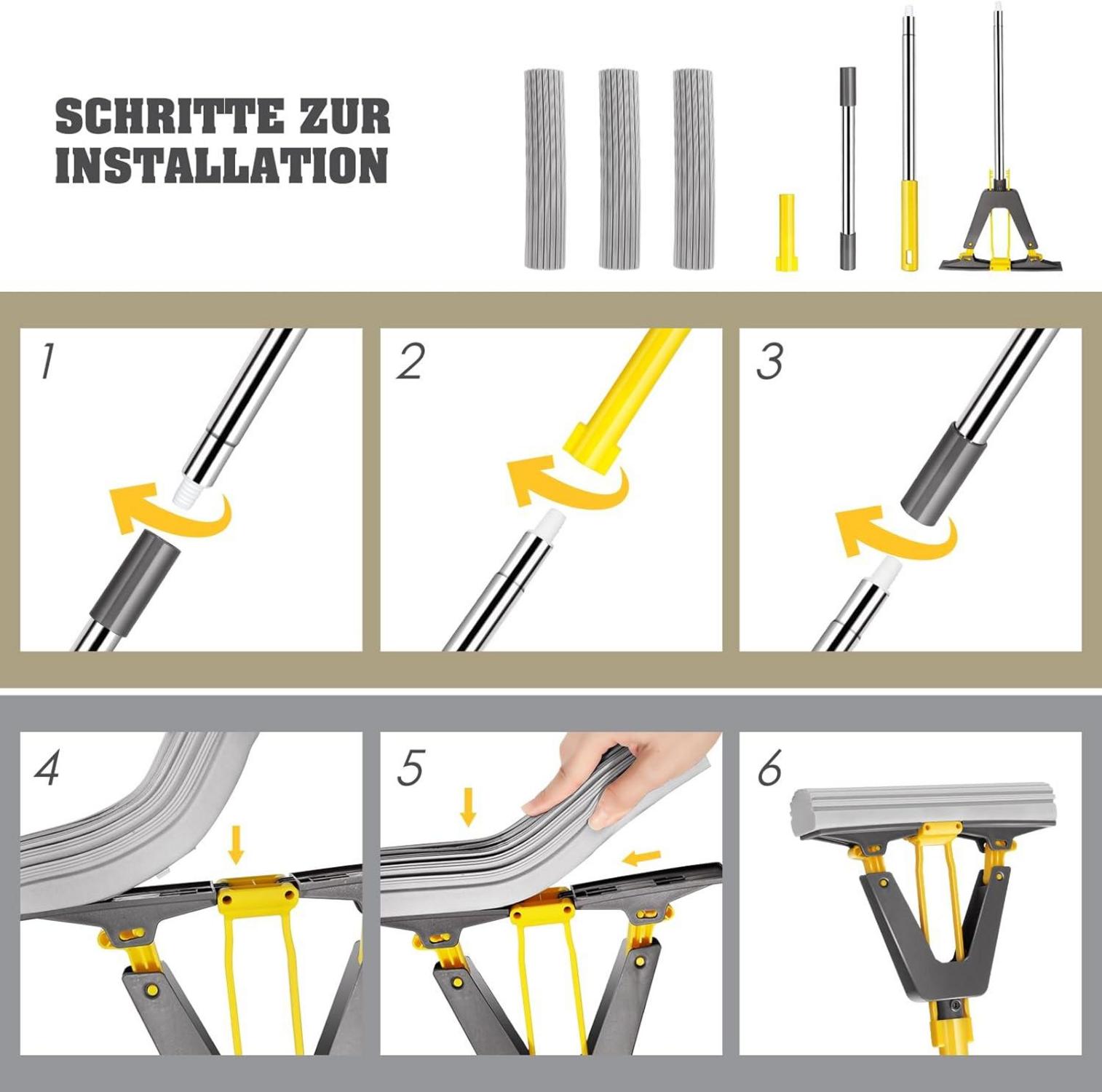 Bodenwischer Auswringfunktion Saugfähiger Wischmopp 3 PVA Schwammköpfe