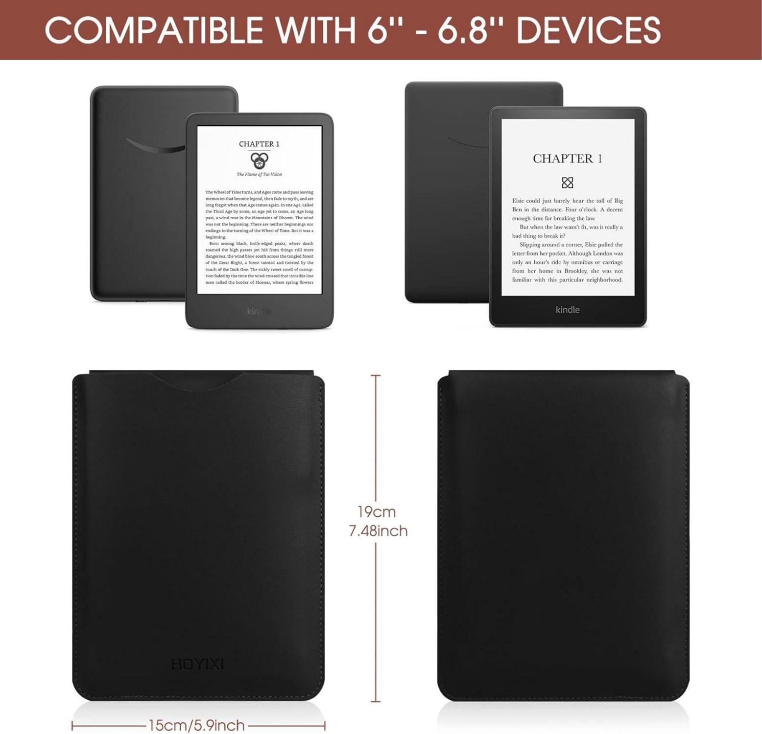 Schwarze 6,8 Zoll E-Reader Lederhülle für
