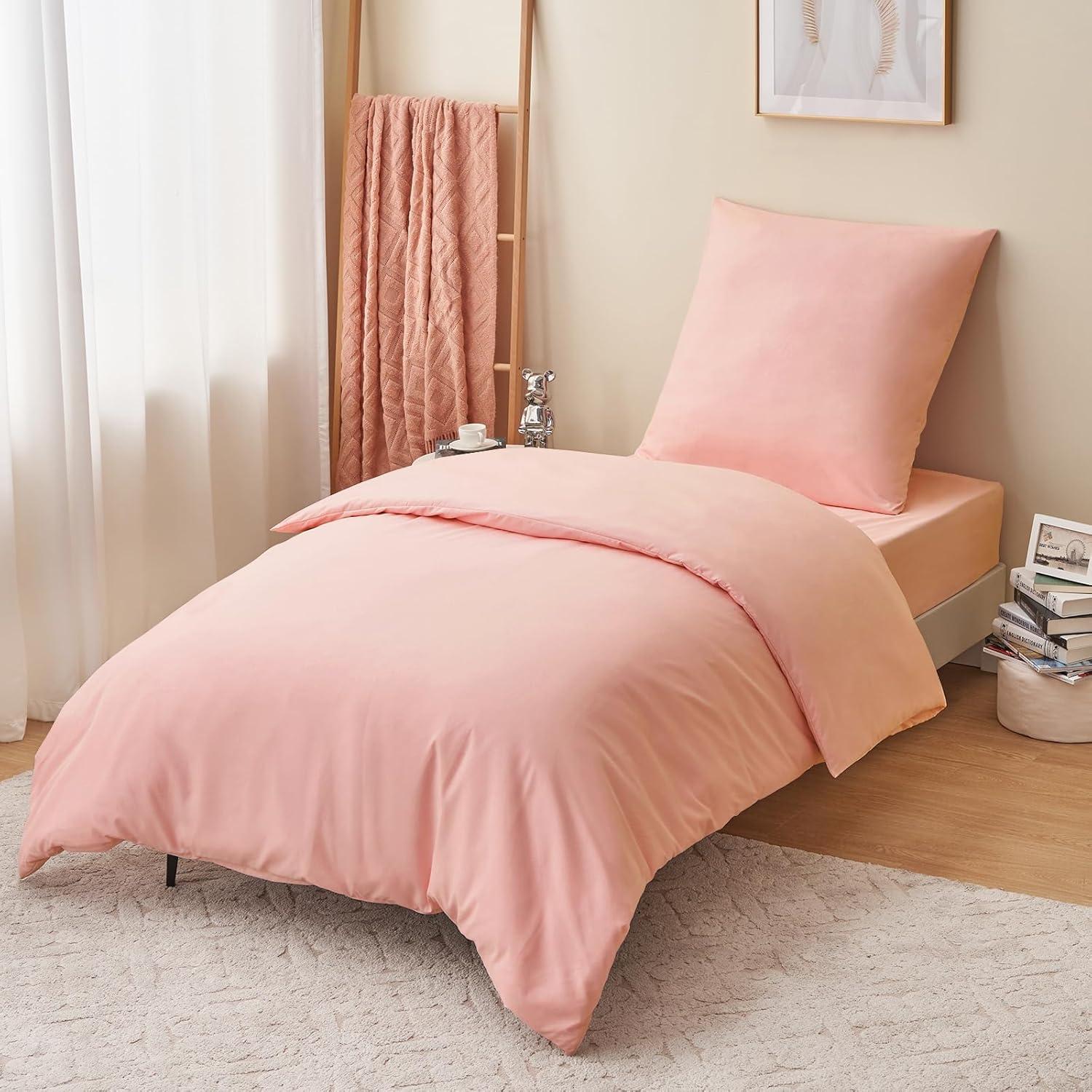 Bettwäsche 155x220 Rosa Pfirsch Microfaser Bügelfrei