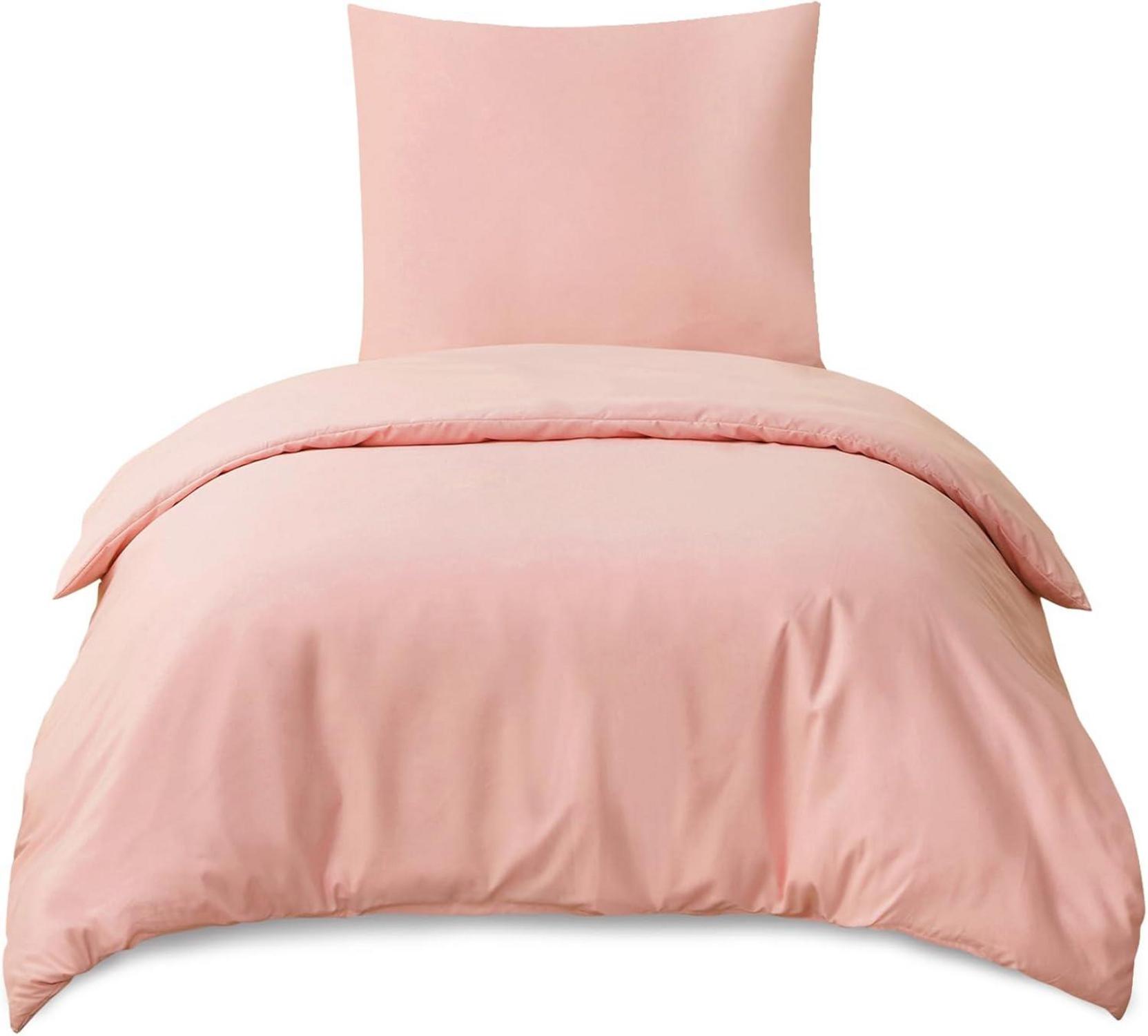 Bettwäsche Set 155x220 Rosa Pfirsch Mikrofaser Reißverschluss