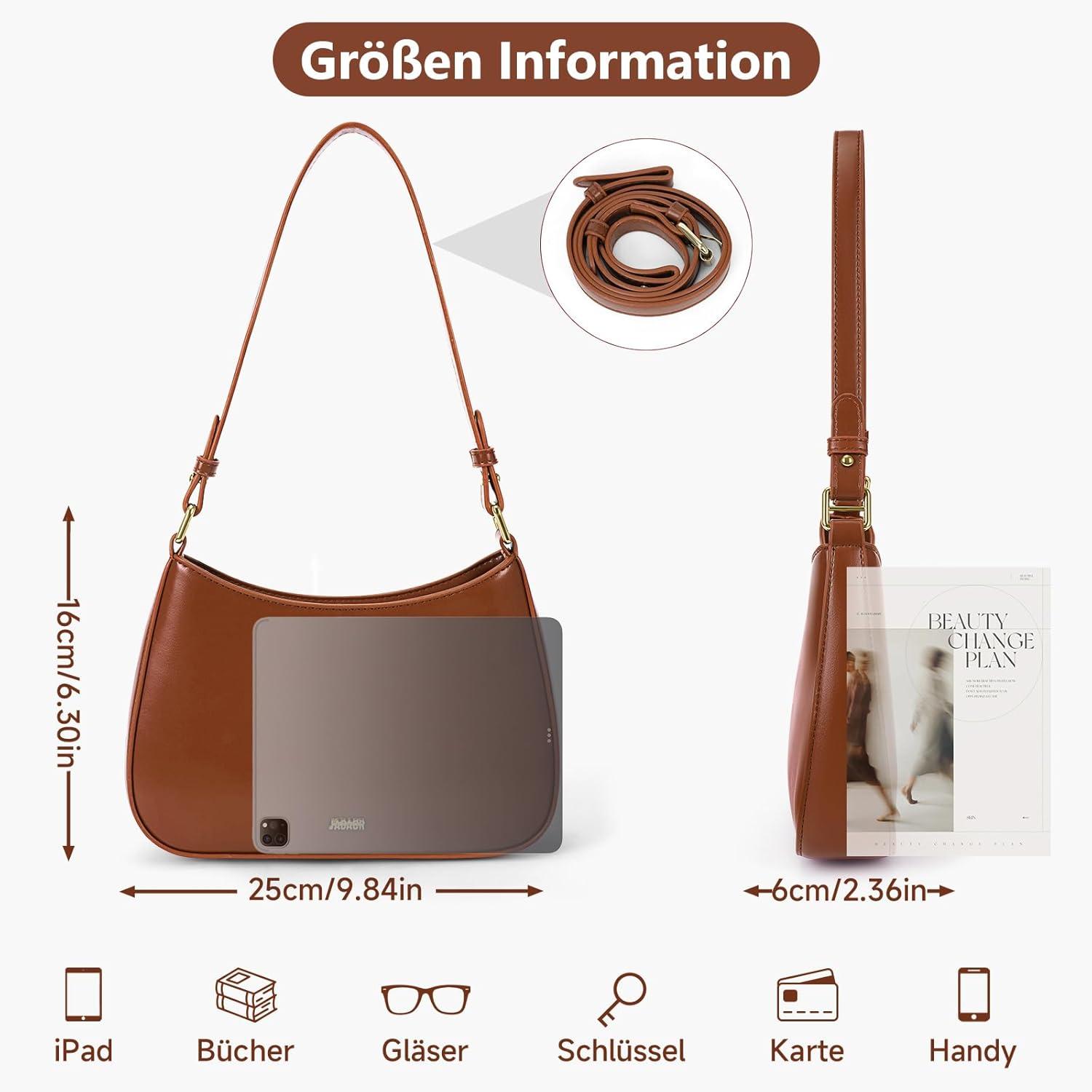 Damen Handtasche Hobo Bag PU Leder Umhängetasche Y2K Schultertasche