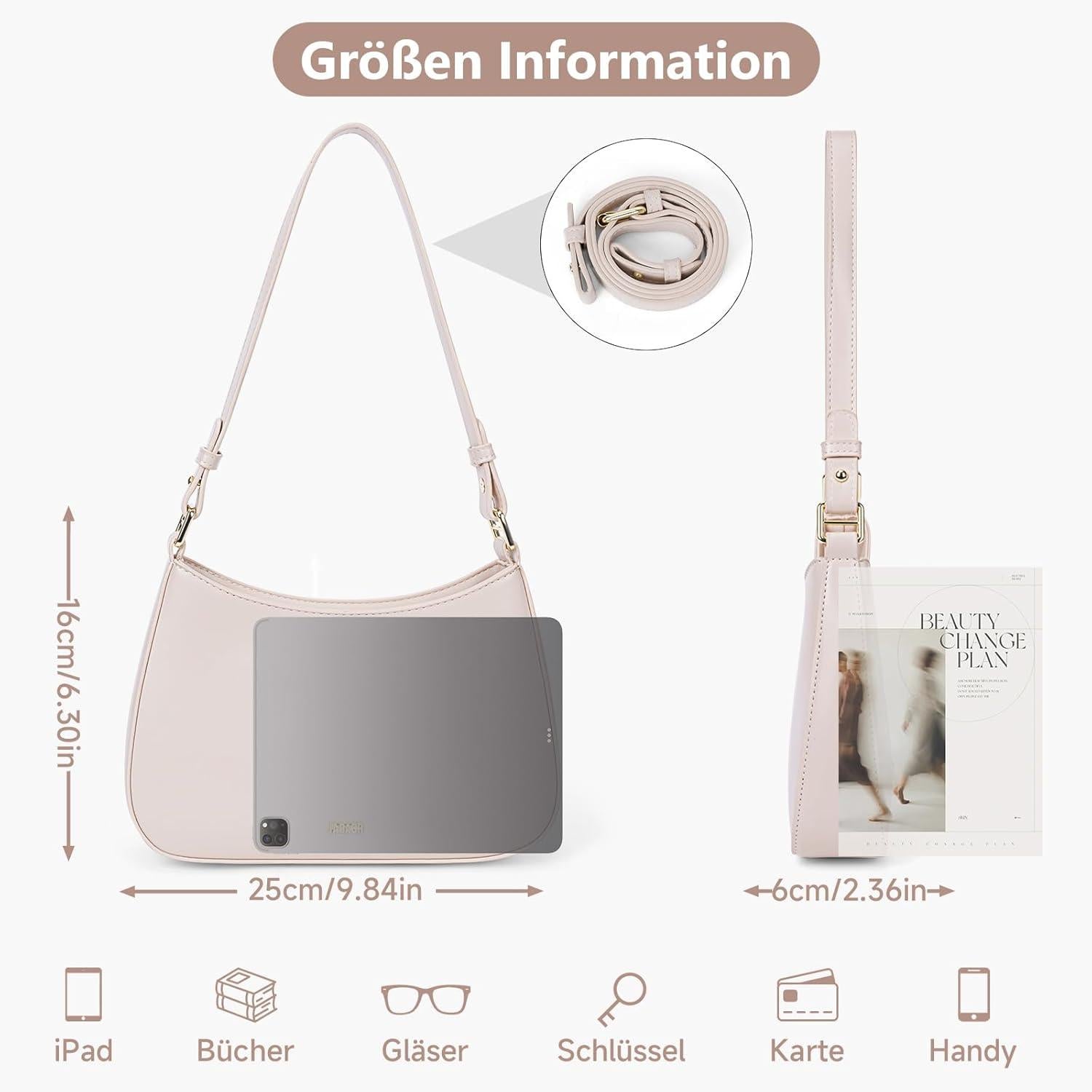 Damen Handtasche Klein Hobo Schultertasche PU Leder Beige