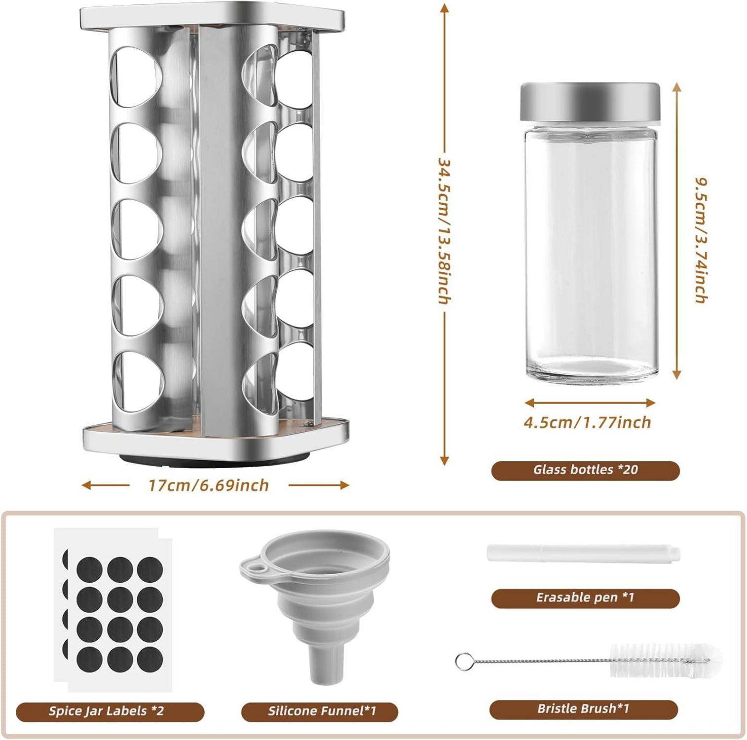 Gewürzregal 360° drehbar Edelstahl 20 Gewürzgläser 100ml