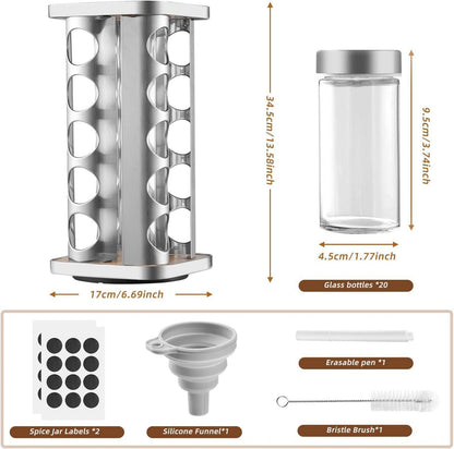 Gewürzregal 360° drehbar Edelstahl 20 Gewürzgläser 100ml