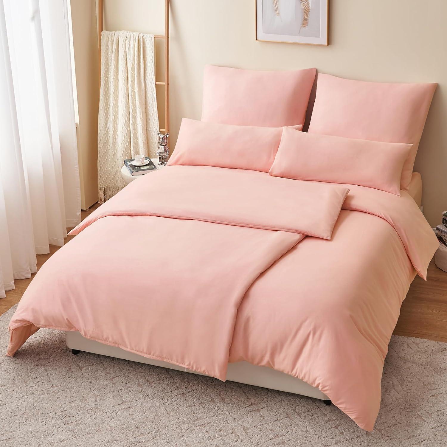 Bettwäsche Set 135x200 4teilig Rosa Mikrofaser Weich & Bügelfrei
