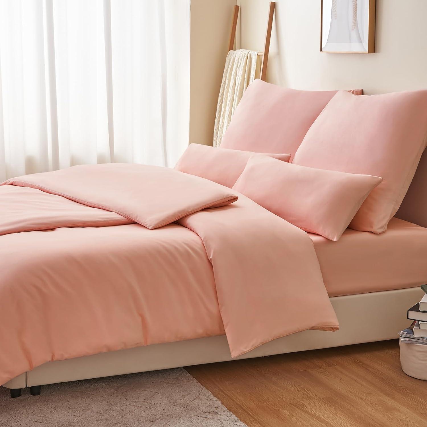 Bettwäsche 135x200 4teilig Rosa mit Kissenbezüge Mikrofaser Reißverschluss
