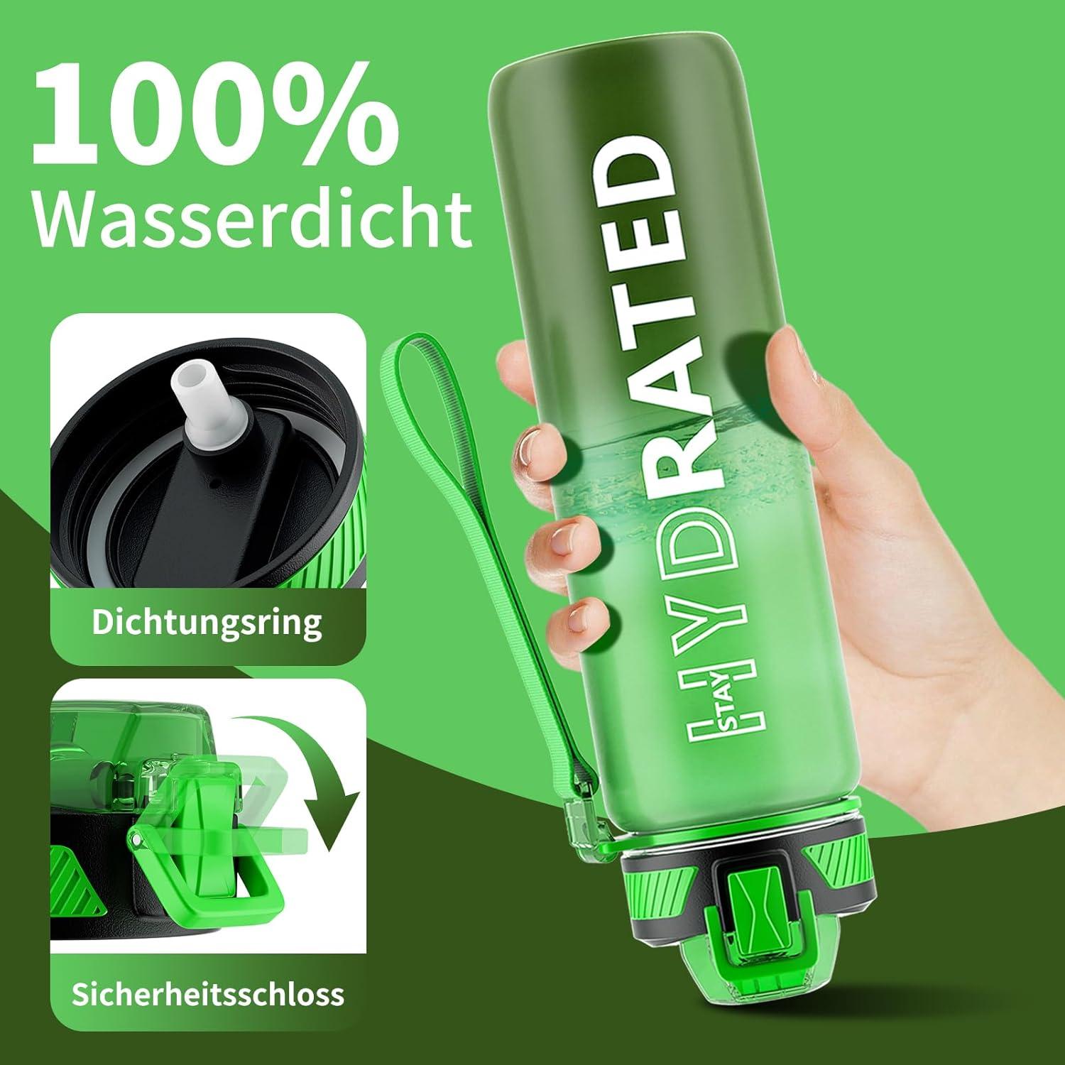QLUR Trinkflasche 1L BPA-frei mit Strohhalm Sport Wasserflasche 1000mlTranslatef