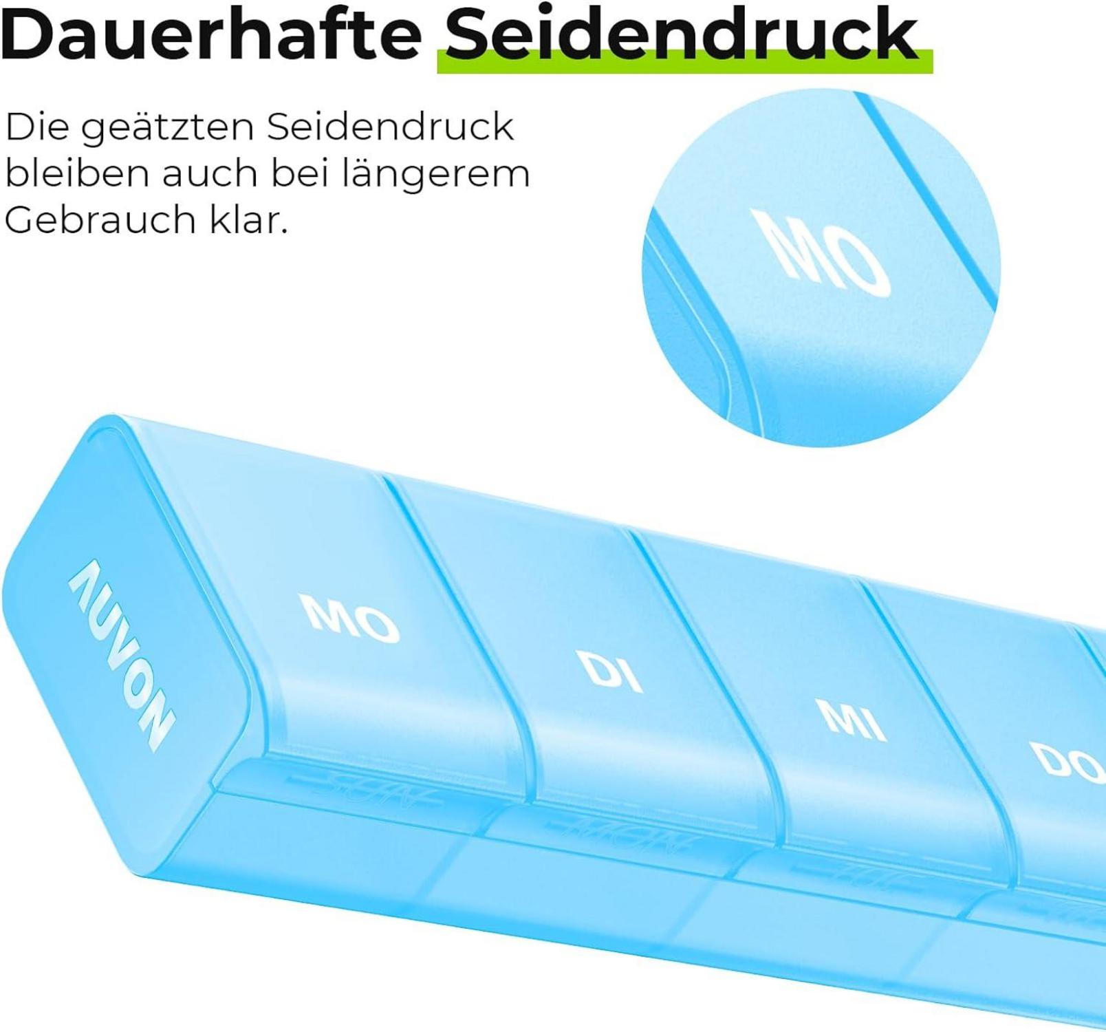 Pillendose 7 Tage mit verbessertem Design, Medikamentenbox BPA-frei in