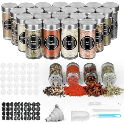 24er Set 100 ML Gewürzgläser Organizer Edelstahldeckel Streueinsatz