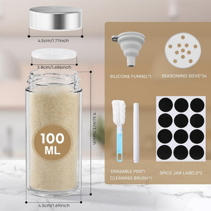 24er Set 100 ML Gewürzgläser Organizer Edelstahldeckel Streueinsatz