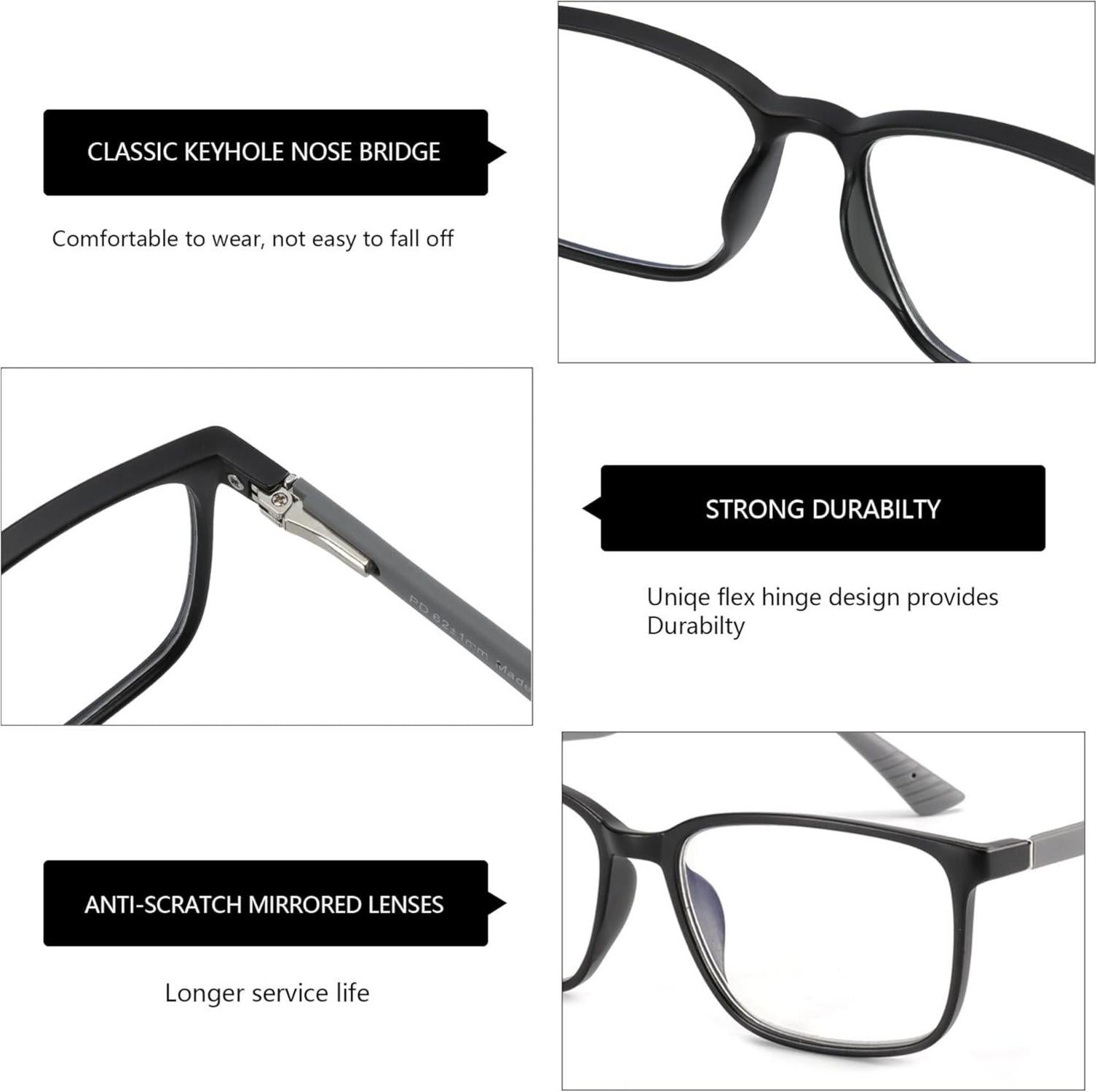 Blaulichtfilter Lesebrille Herren Eckige Rahmen Anti-Glanz Sport