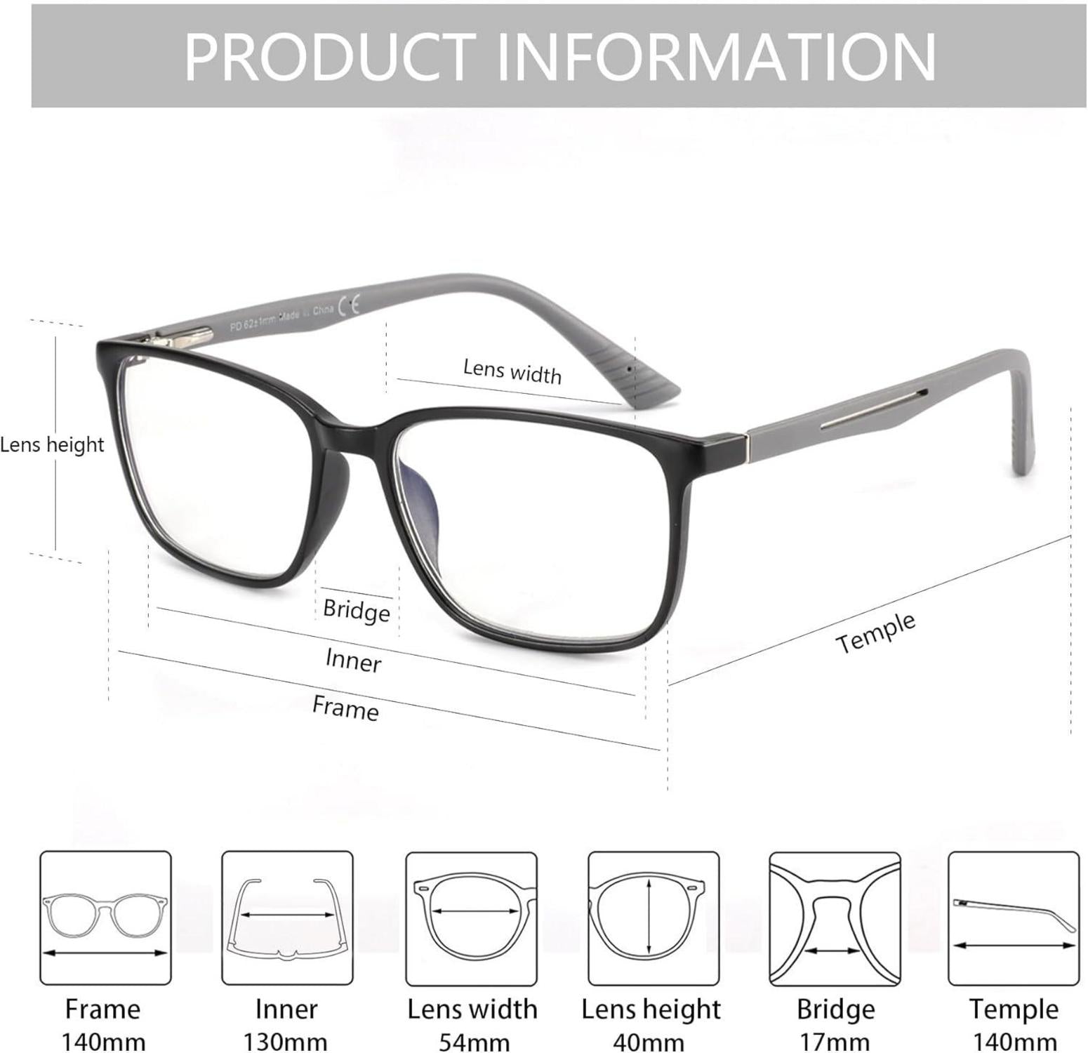 Blaulichtfilter Lesebrille Herren Eckige Rahmen Anti-Glanz Sport