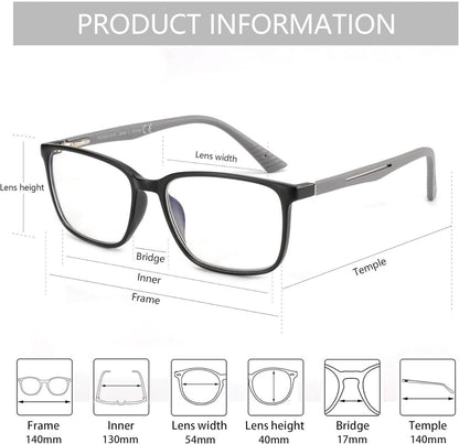 Blaulichtfilter Lesebrille Herren Eckige Rahmen Anti-Glanz Sport