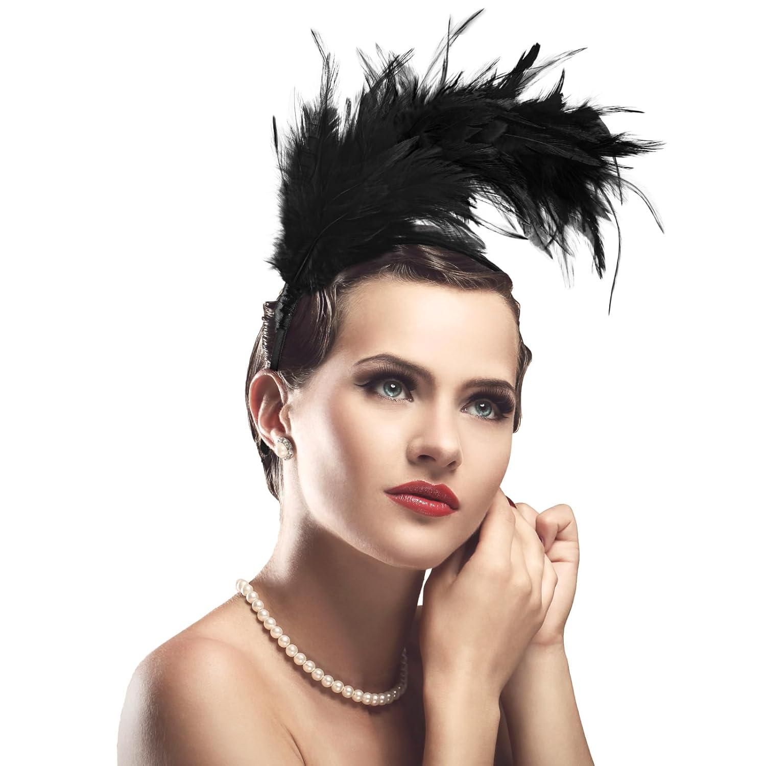Schwarzes Feder Stirnband Fascinator für Frauen - 20er Jahre Haarschmuck & Kopfbedeckung