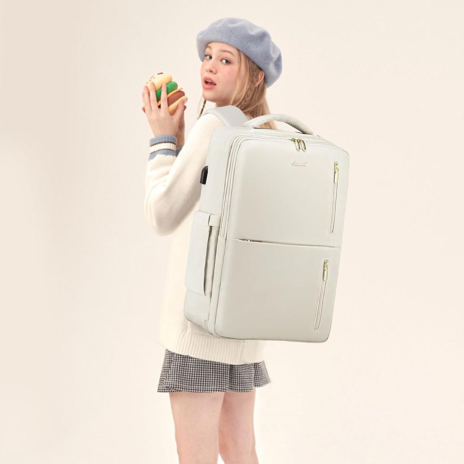 Handgepäck Rucksack 30-40l 18 Zoll Beige, Damen Herren