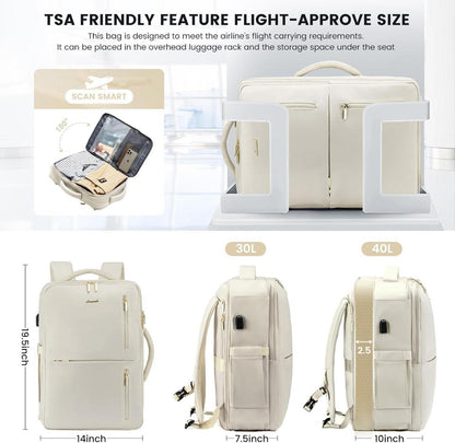 Handgepäck Rucksack Reiserucksack Damen Herren 30-40l 18 Zoll Beige