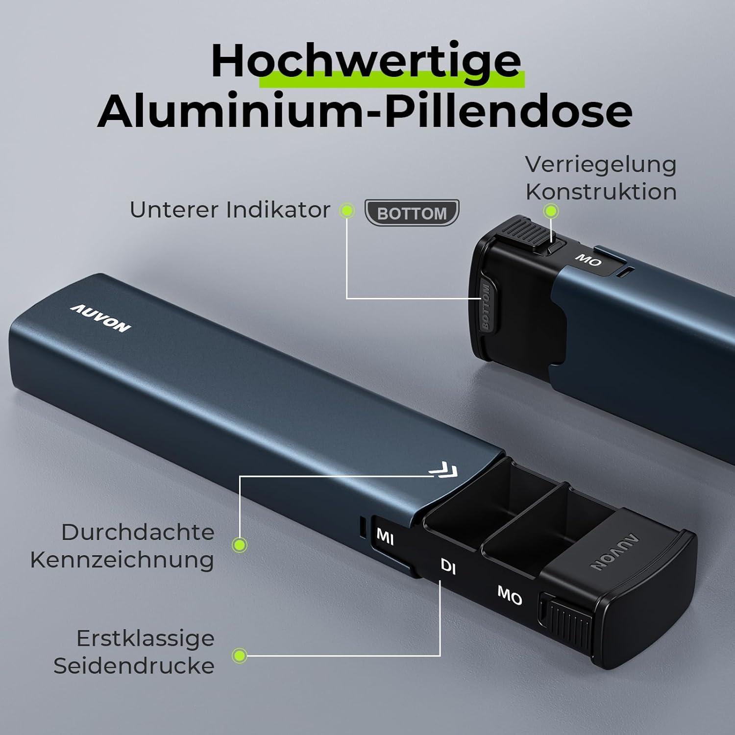 Tablettenbox 7 Tage Aluminium Pillendose Schiebedesign Vitamine