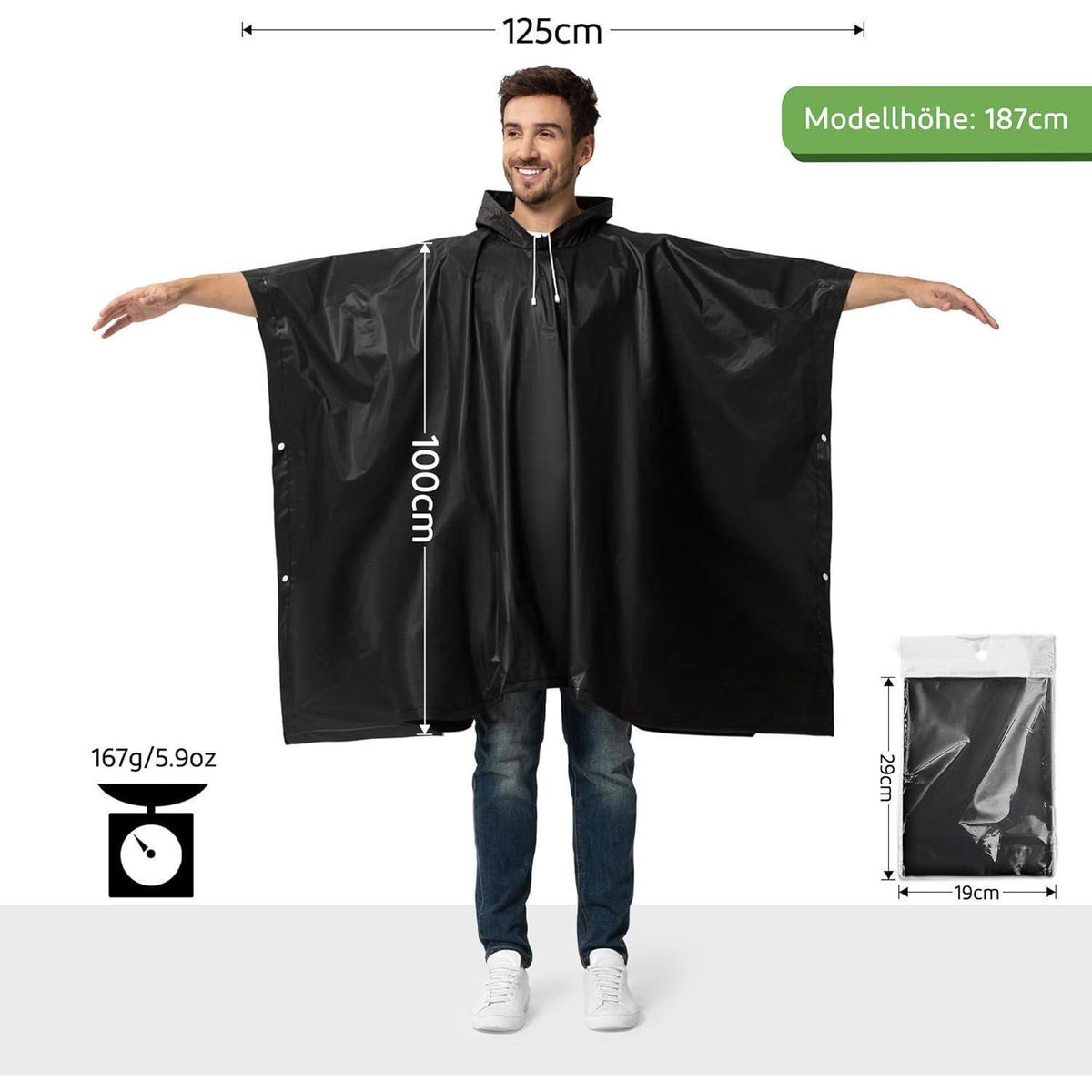 Regenponcho Damen Herren Wasserdicht 2er Set mit Rucksackabdeckung